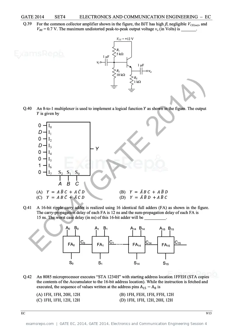 GATE EC 2014 question paper, GATE 2014, Electronics and Communication Engineering Session 4, page 78 of 83