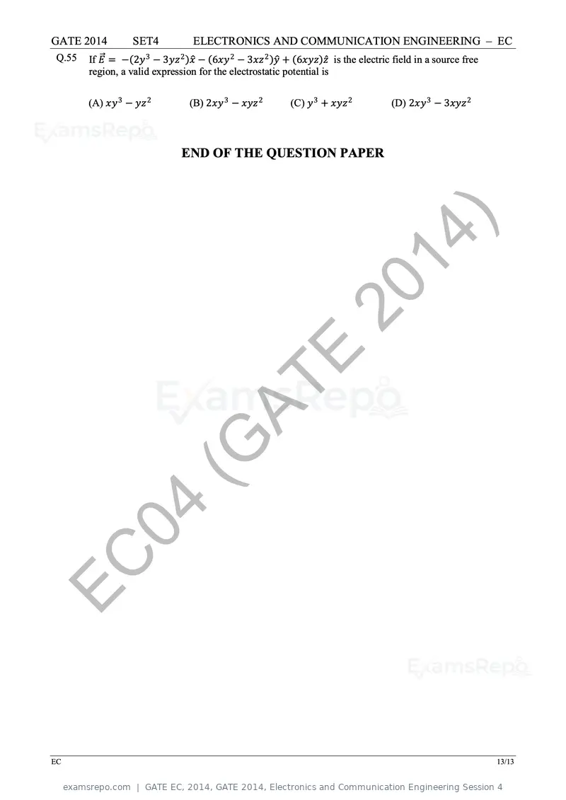 GATE EC 2014 question paper, GATE 2014, Electronics and Communication Engineering Session 4, page 82 of 83
