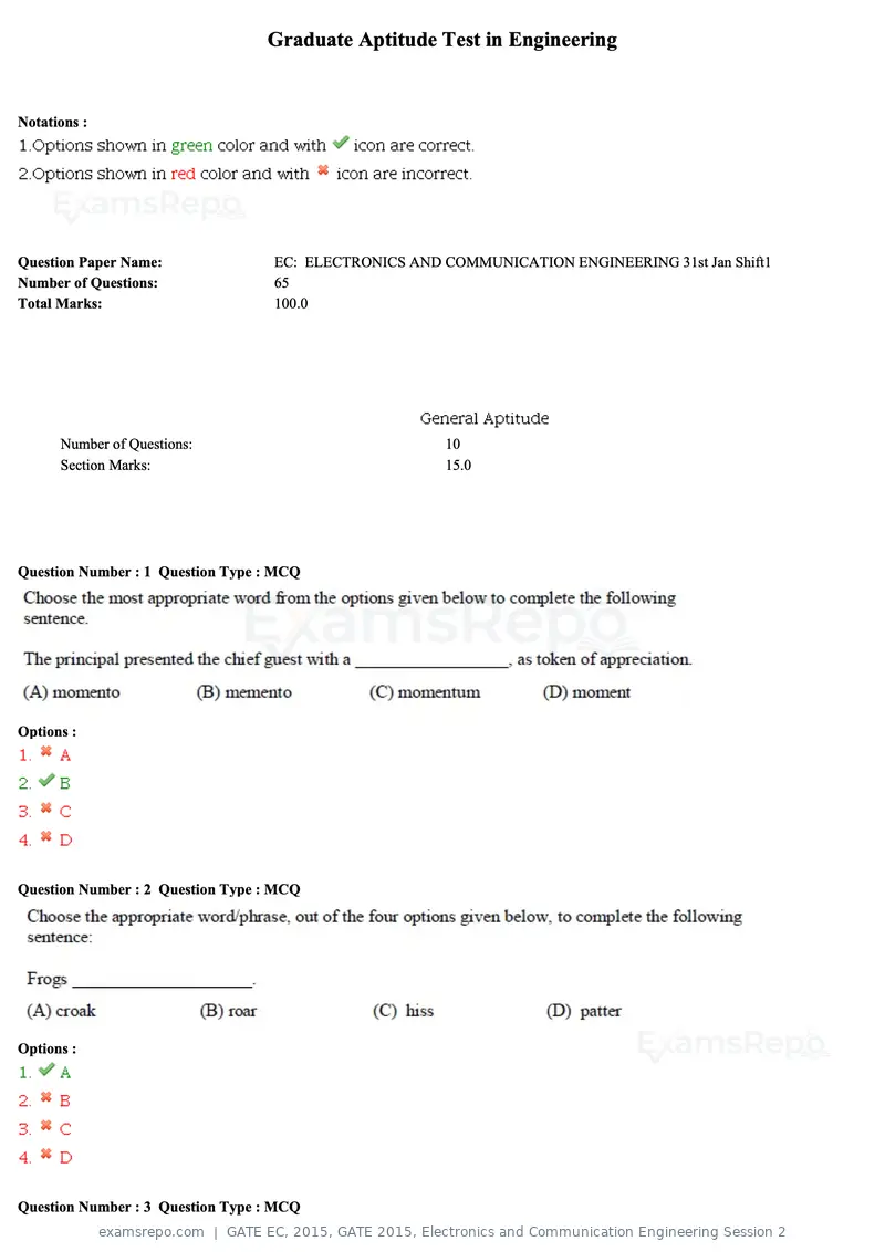 GATE EC 2015 question paper, GATE 2015, Electronics and Communication Engineering Session 2, page 2 of 77