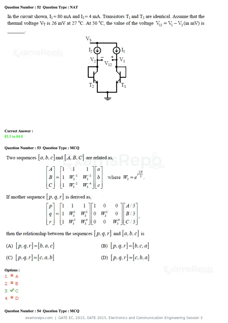 GATE EC 2015 question paper, GATE 2015, Electronics and Communication Engineering Session 3, page 20 of 77