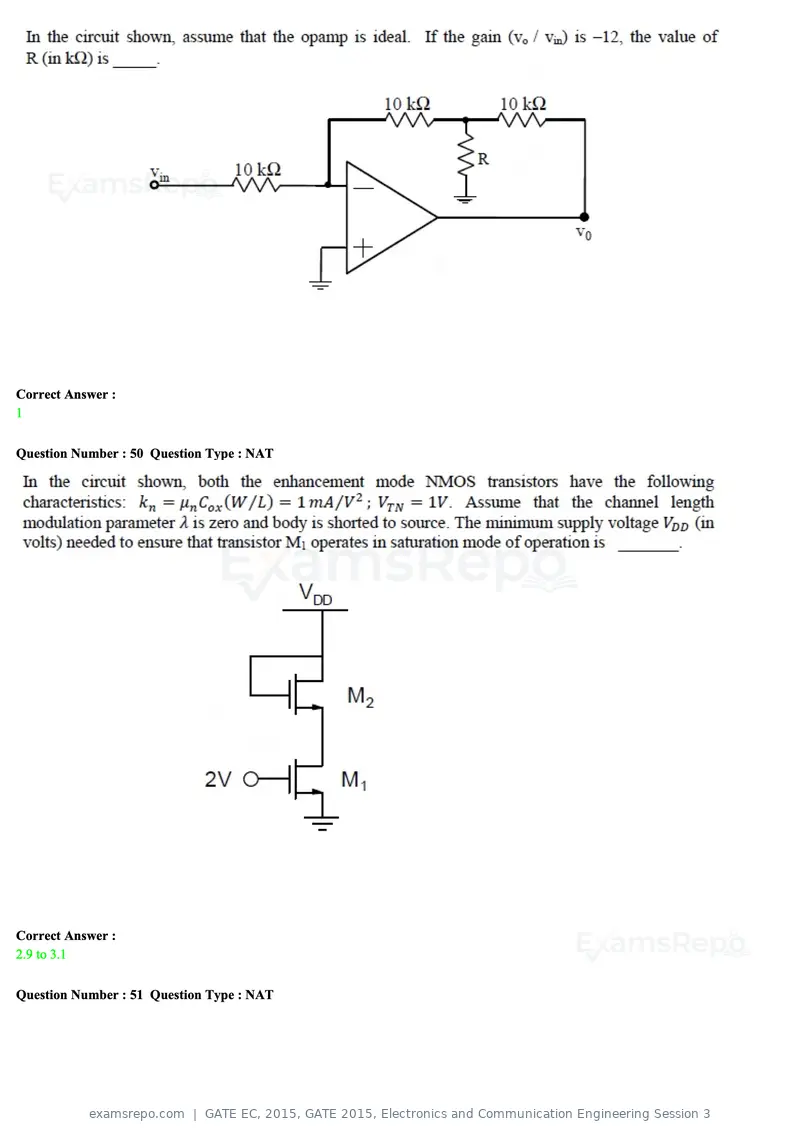 GATE EC 2015 question paper, GATE 2015, Electronics and Communication Engineering Session 3, page 71 of 77
