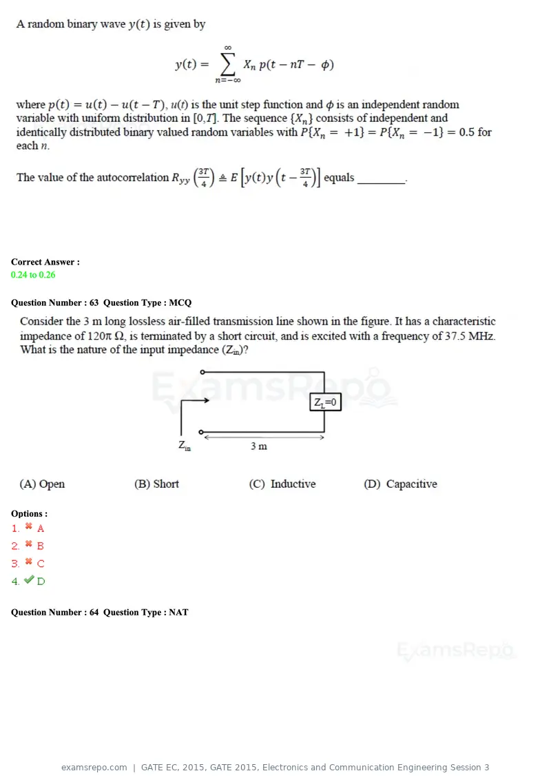 GATE EC 2015 question paper, GATE 2015, Electronics and Communication Engineering Session 3, page 76 of 77