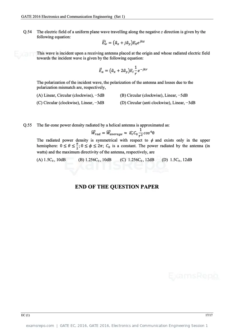 GATE EC 2016 question paper, GATE 2016, Electronics and Communication Engineering Session 1, page 19 of 64