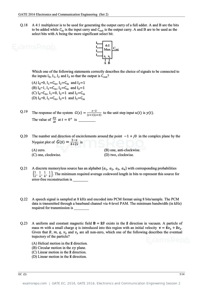 GATE EC 2016 question paper, GATE 2016, Electronics and Communication Engineering Session 2, page 29 of 64