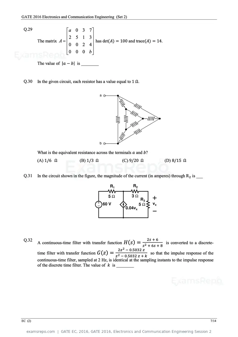 GATE EC 2016 question paper, GATE 2016, Electronics and Communication Engineering Session 2, page 31 of 64