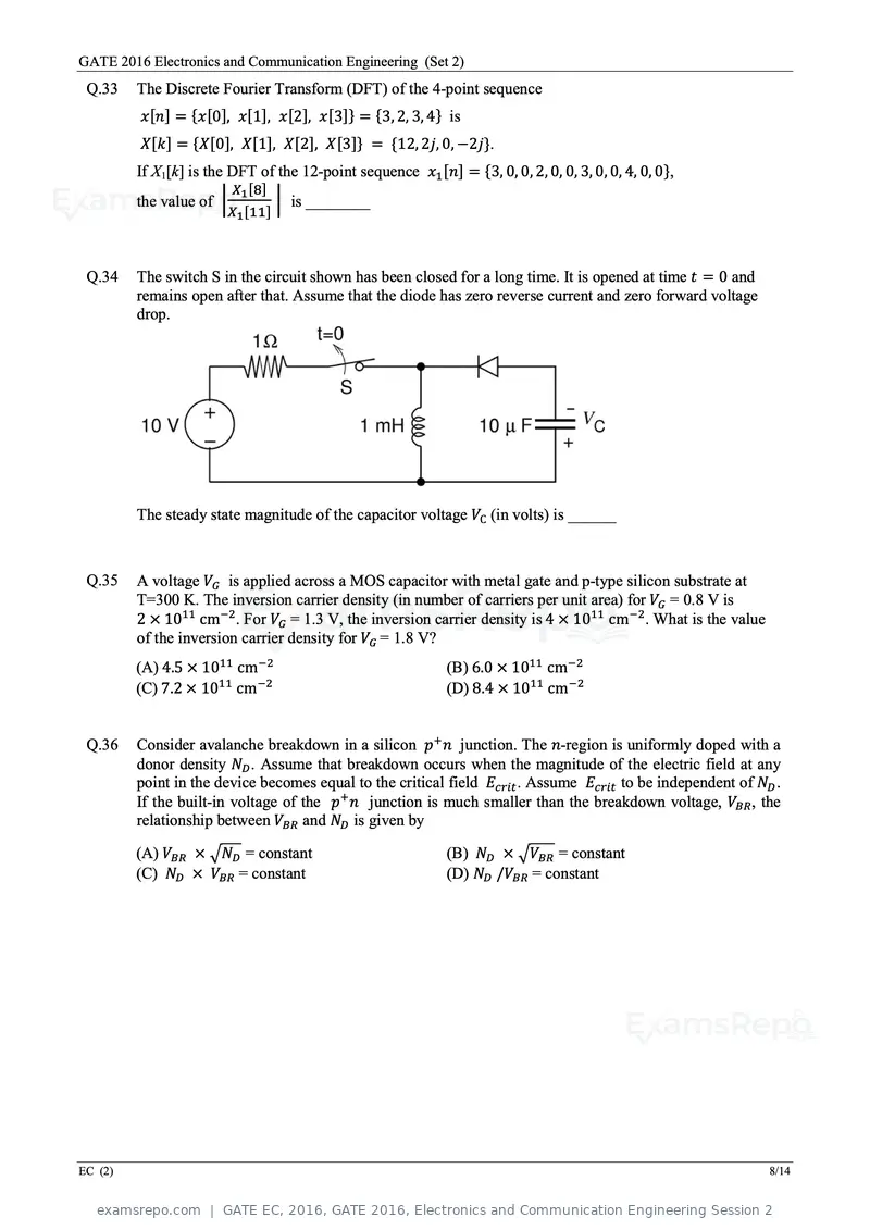 GATE EC 2016 question paper, GATE 2016, Electronics and Communication Engineering Session 2, page 32 of 64