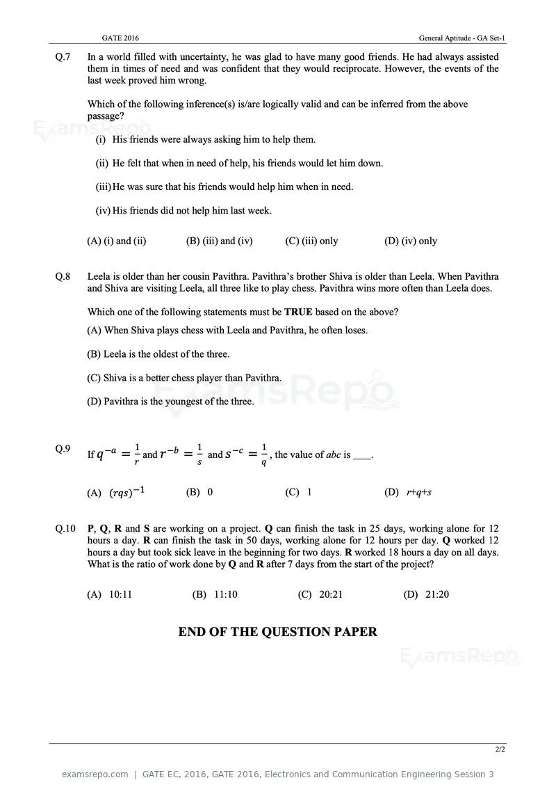 GATE EC 2016 question paper, GATE 2016, Electronics and Communication Engineering Session 3, page 2 of 64