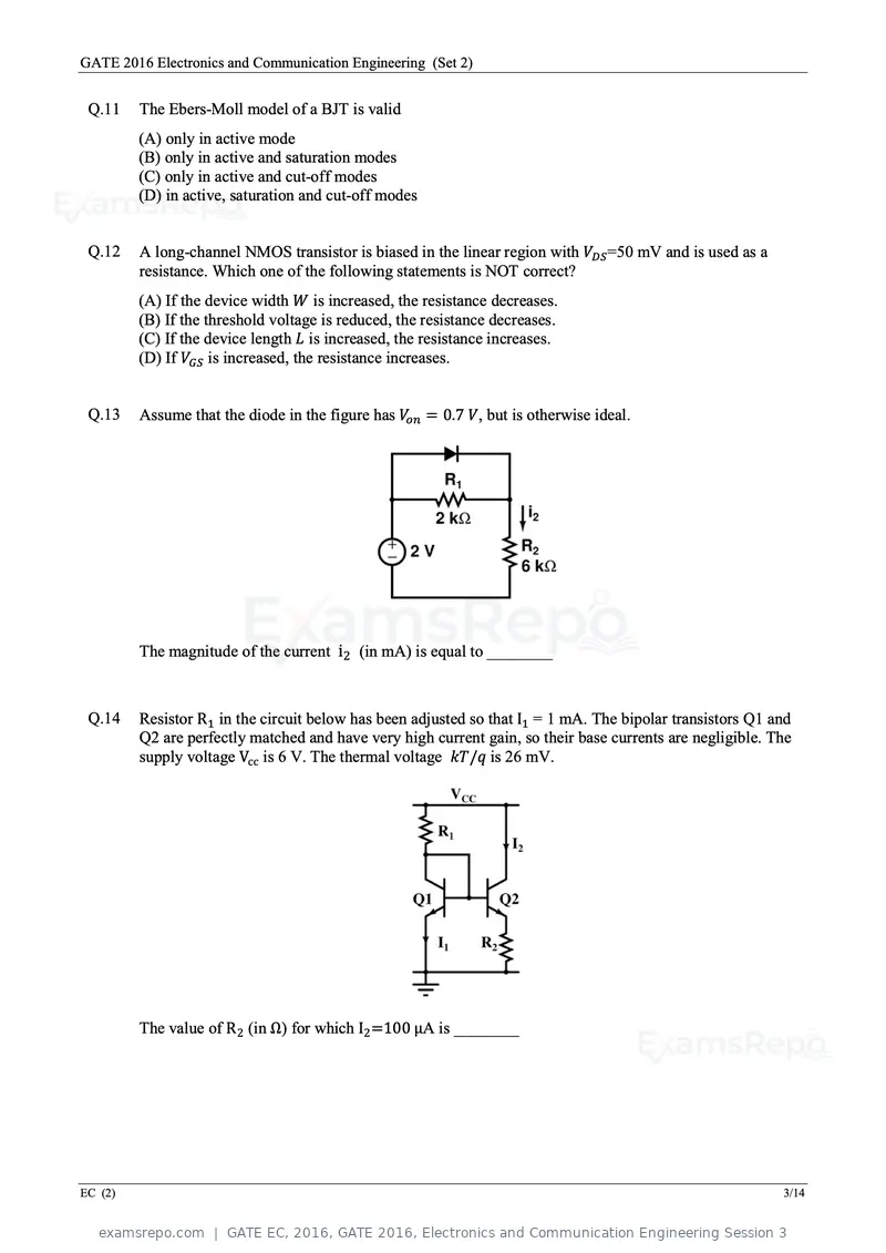 GATE EC 2016 question paper, GATE 2016, Electronics and Communication Engineering Session 3, page 27 of 64