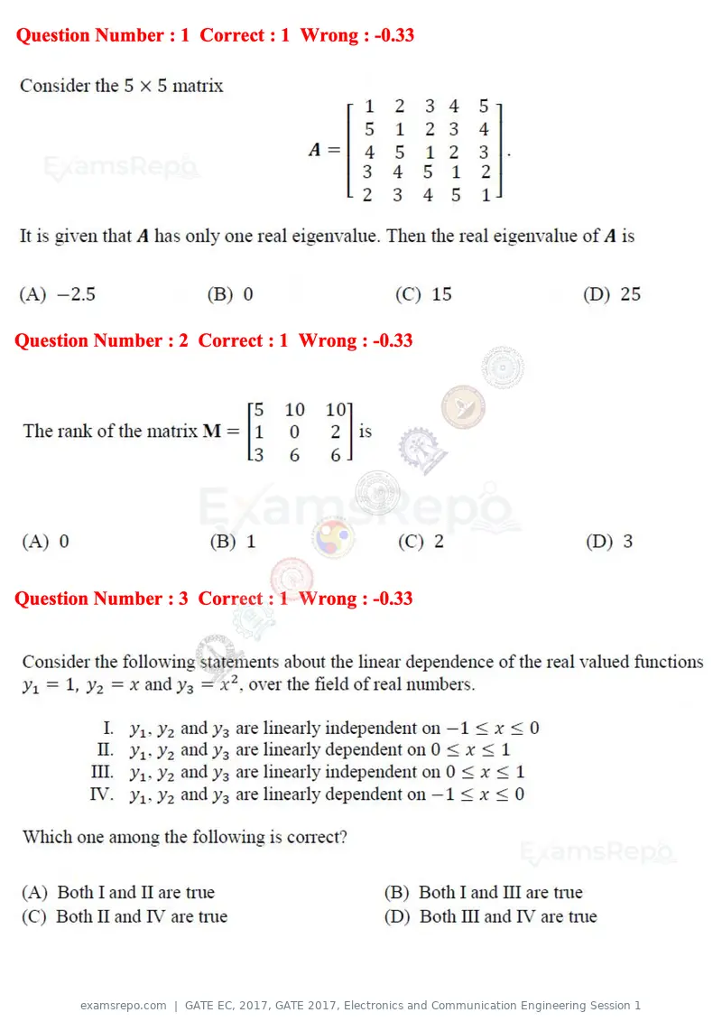 GATE EC 2017 question paper, GATE 2017, Electronics and Communication Engineering Session 1, page 2 of 25