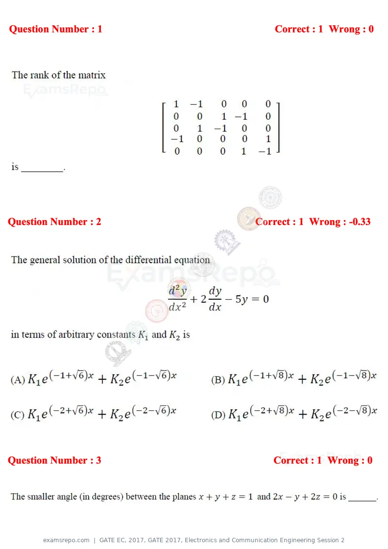 GATE EC 2017 question paper, GATE 2017, Electronics and Communication Engineering Session 2, page 2 of 32