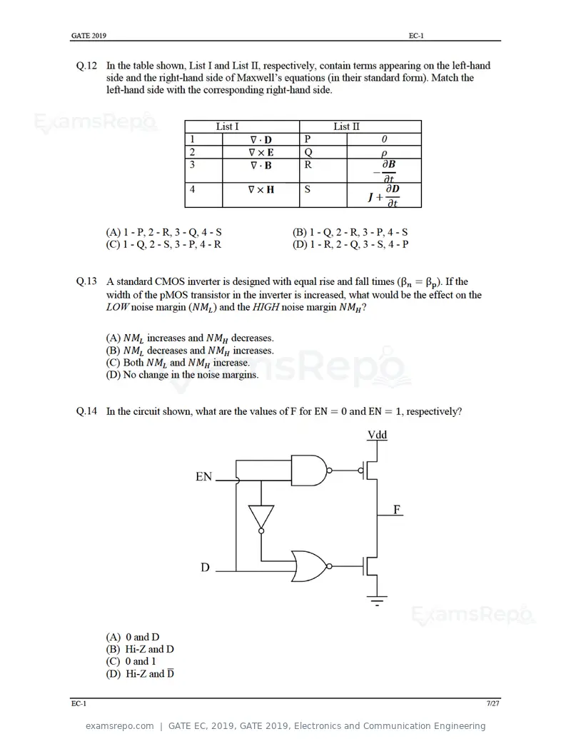 GATE EC 2019 question paper, GATE 2019, Electronics and Communication Engineering, page 12 of 31
