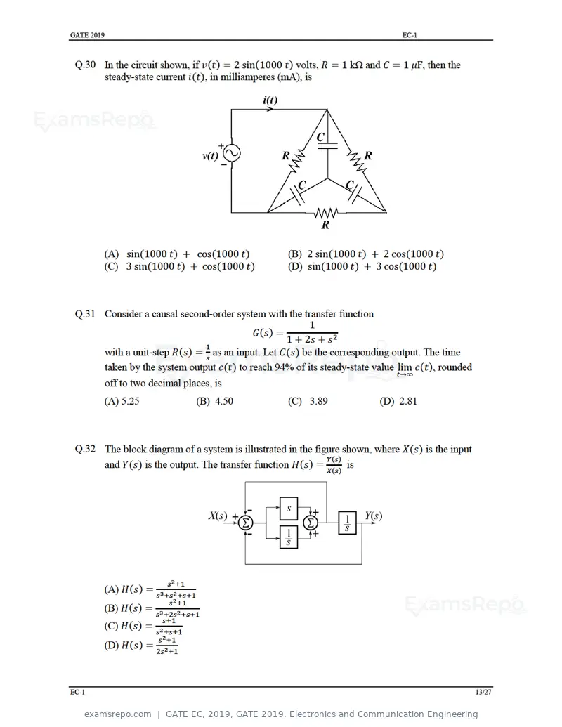 GATE EC 2019 question paper, GATE 2019, Electronics and Communication Engineering, page 18 of 31