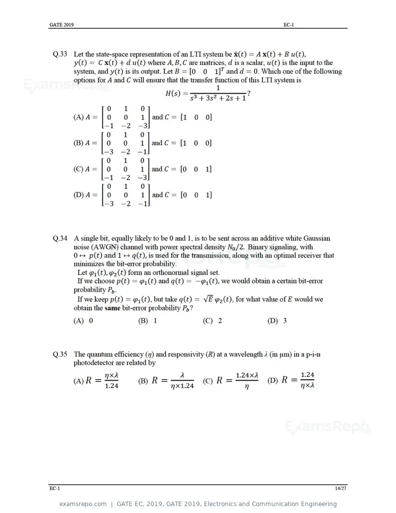 GATE EC 2019 question paper, GATE 2019, Electronics and Communication Engineering, page 19 of 31