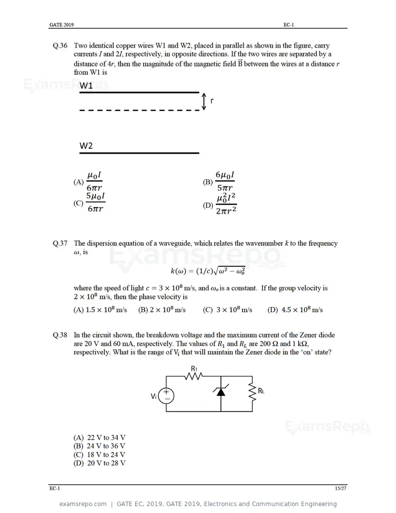 GATE EC 2019 question paper, GATE 2019, Electronics and Communication Engineering, page 20 of 31