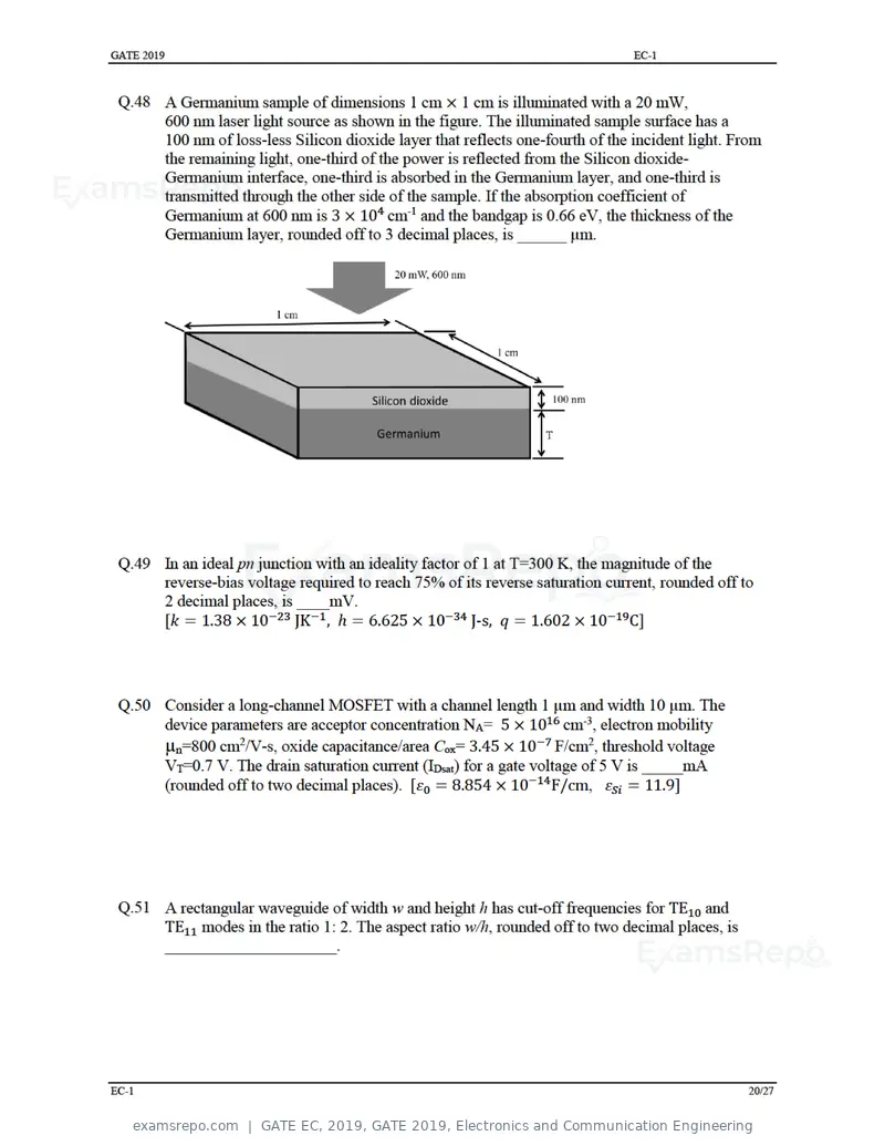 GATE EC 2019 question paper, GATE 2019, Electronics and Communication Engineering, page 25 of 31