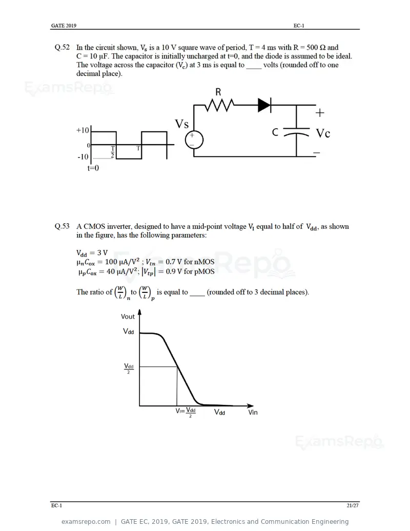 GATE EC 2019 question paper, GATE 2019, Electronics and Communication Engineering, page 26 of 31