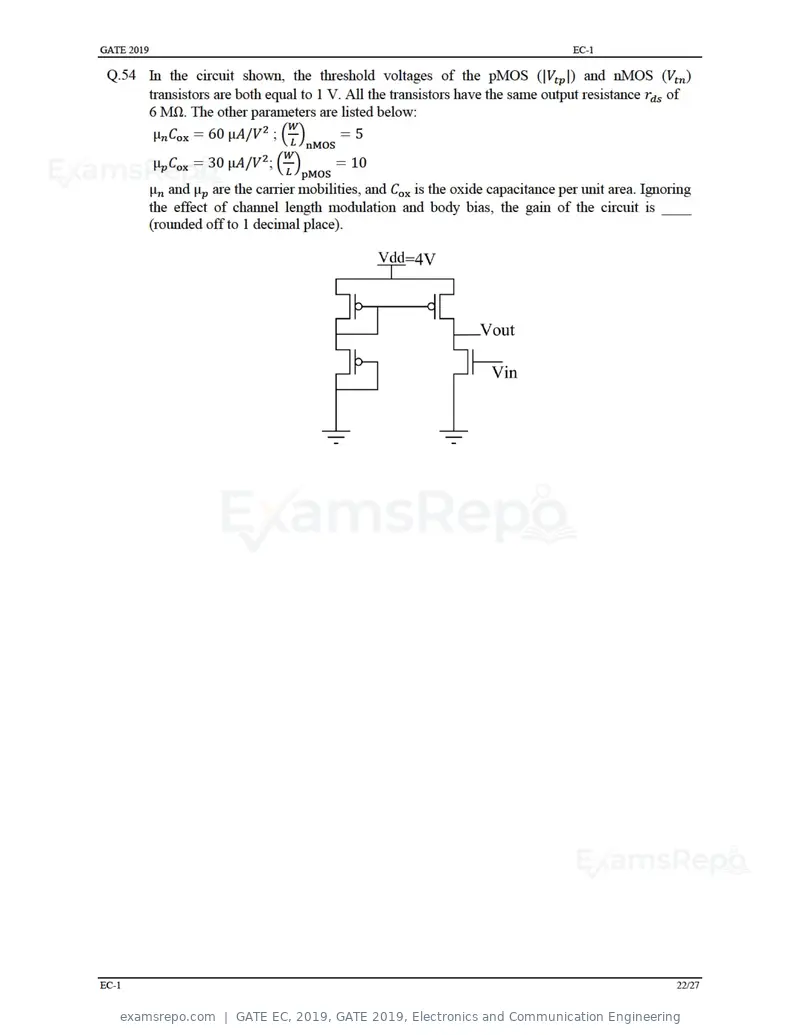 GATE EC 2019 question paper, GATE 2019, Electronics and Communication Engineering, page 27 of 31