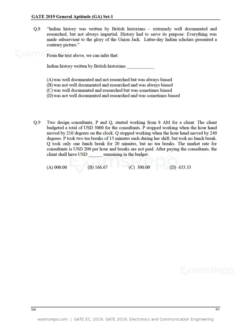 GATE EC 2019 question paper, GATE 2019, Electronics and Communication Engineering, page 4 of 31