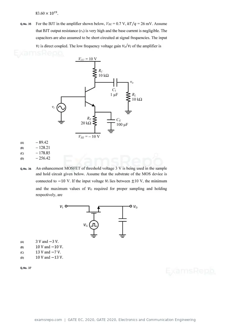 GATE EC 2020 question paper, GATE 2020, Electronics and Communication Engineering, page 12 of 20