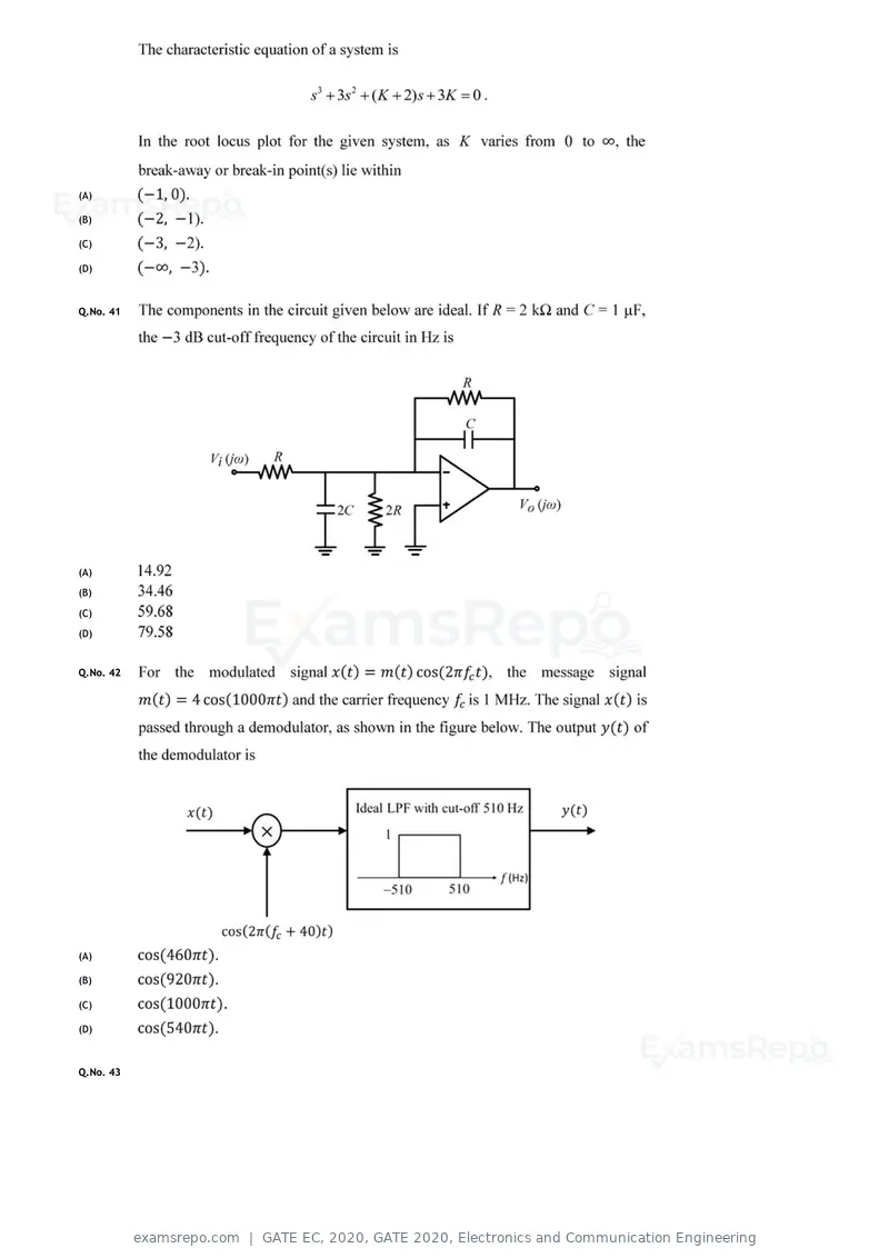 GATE EC 2020 question paper, GATE 2020, Electronics and Communication Engineering, page 14 of 20
