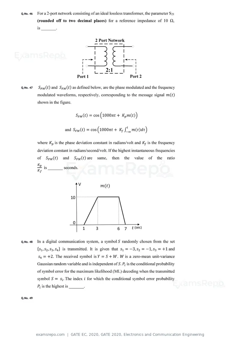 GATE EC 2020 question paper, GATE 2020, Electronics and Communication Engineering, page 16 of 20