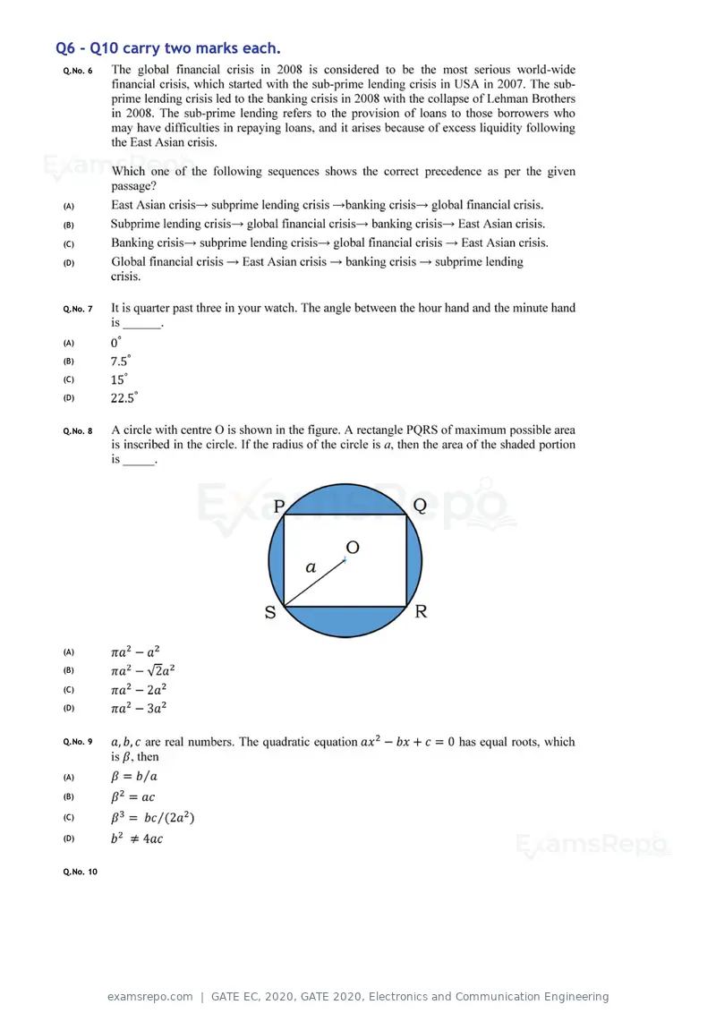 GATE EC 2020 question paper, GATE 2020, Electronics and Communication Engineering, page 2 of 20