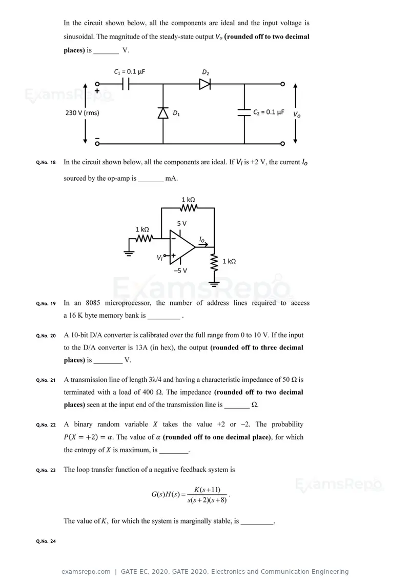 GATE EC 2020 question paper, GATE 2020, Electronics and Communication Engineering, page 8 of 20