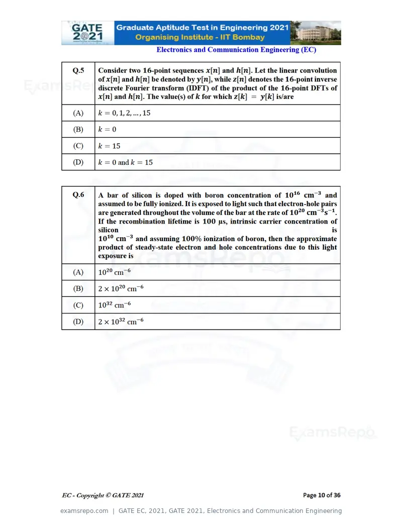 GATE EC 2021 question paper, GATE 2021, Electronics and Communication Engineering, page 10 of 39