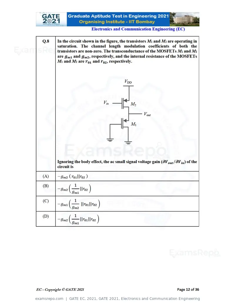 GATE EC 2021 question paper, GATE 2021, Electronics and Communication Engineering, page 12 of 39