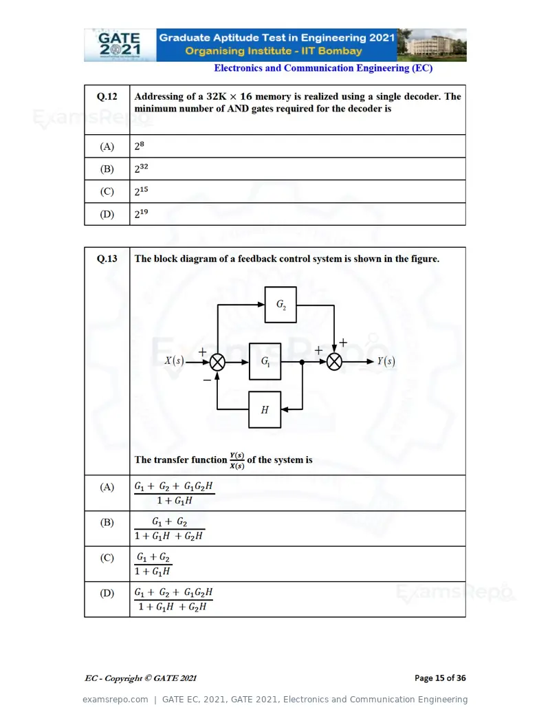 GATE EC 2021 question paper, GATE 2021, Electronics and Communication Engineering, page 15 of 39