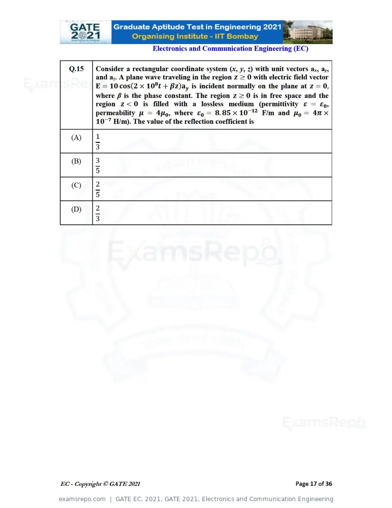 GATE EC 2021 question paper, GATE 2021, Electronics and Communication Engineering, page 17 of 39