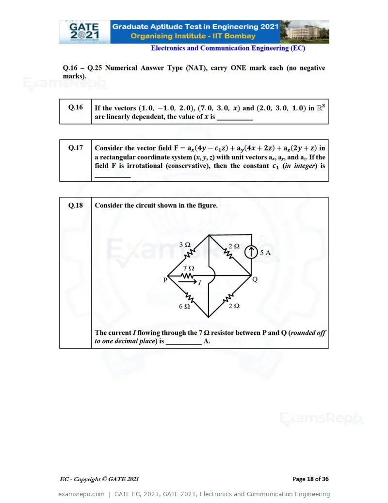GATE EC 2021 question paper, GATE 2021, Electronics and Communication Engineering, page 18 of 39