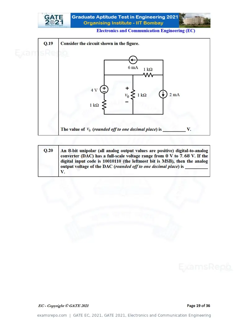 GATE EC 2021 question paper, GATE 2021, Electronics and Communication Engineering, page 19 of 39