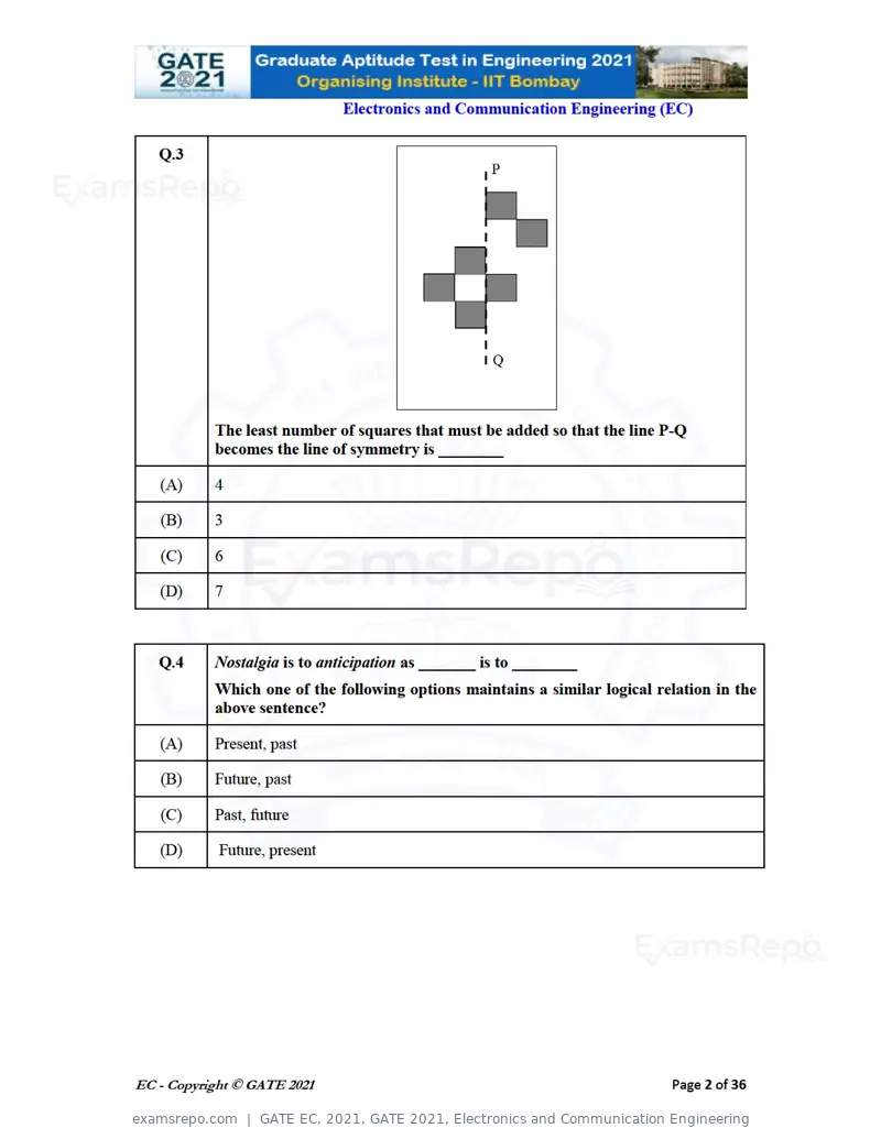 GATE EC 2021 question paper, GATE 2021, Electronics and Communication Engineering, page 2 of 39