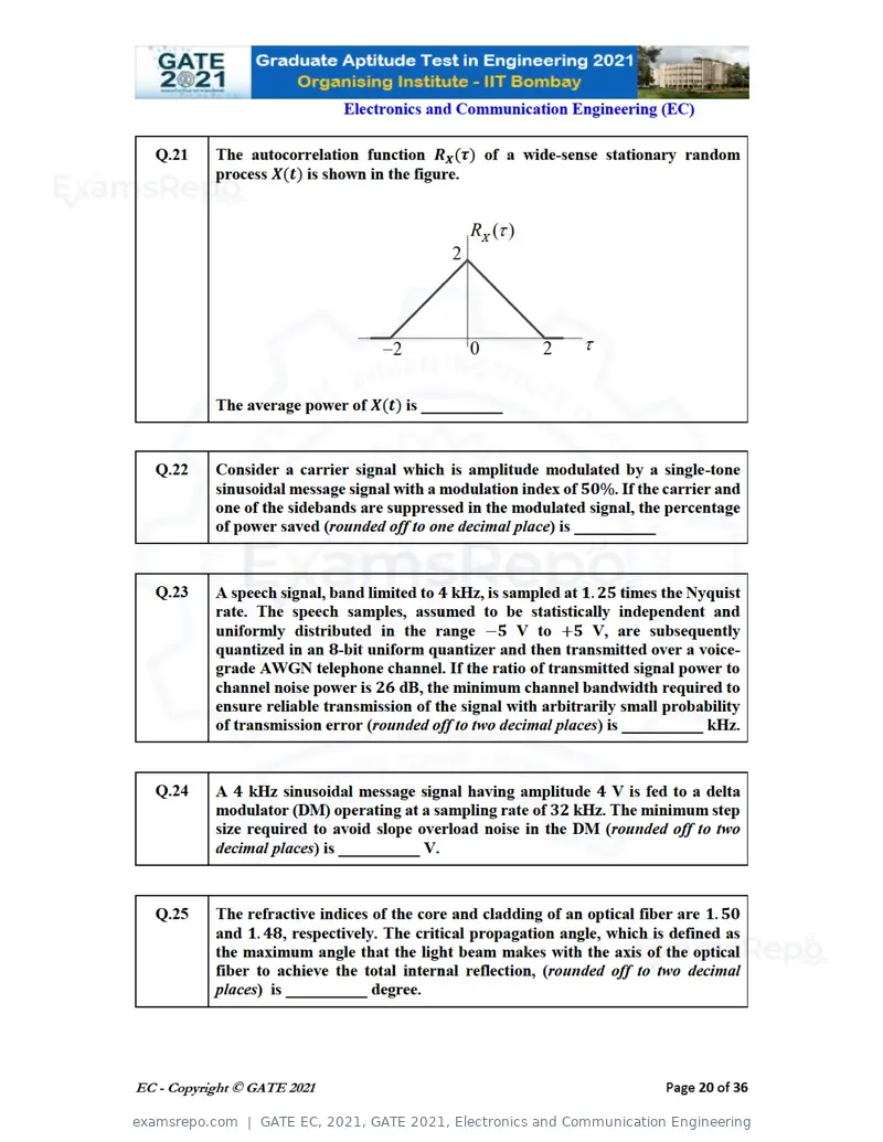 GATE EC 2021 question paper, GATE 2021, Electronics and Communication Engineering, page 20 of 39
