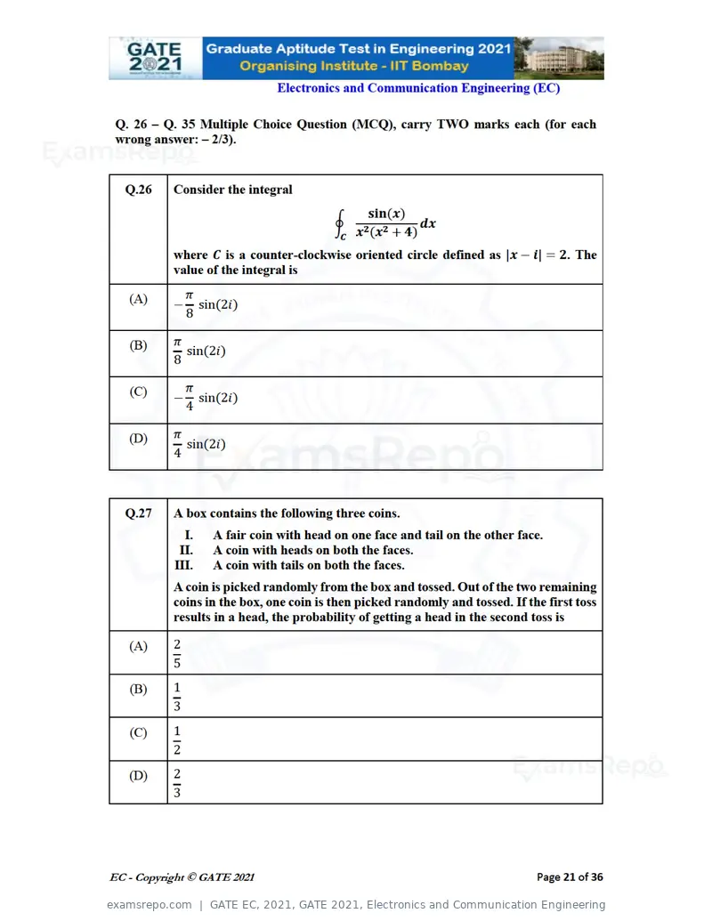 GATE EC 2021 question paper, GATE 2021, Electronics and Communication Engineering, page 21 of 39