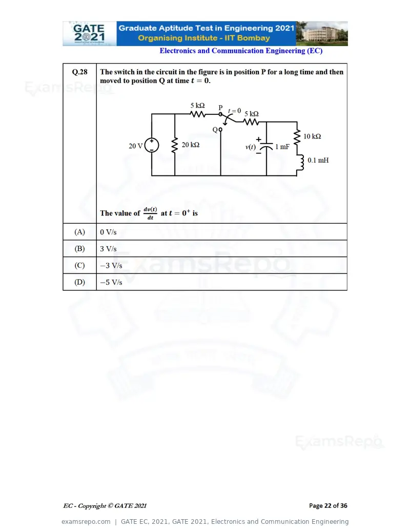 GATE EC 2021 question paper, GATE 2021, Electronics and Communication Engineering, page 22 of 39
