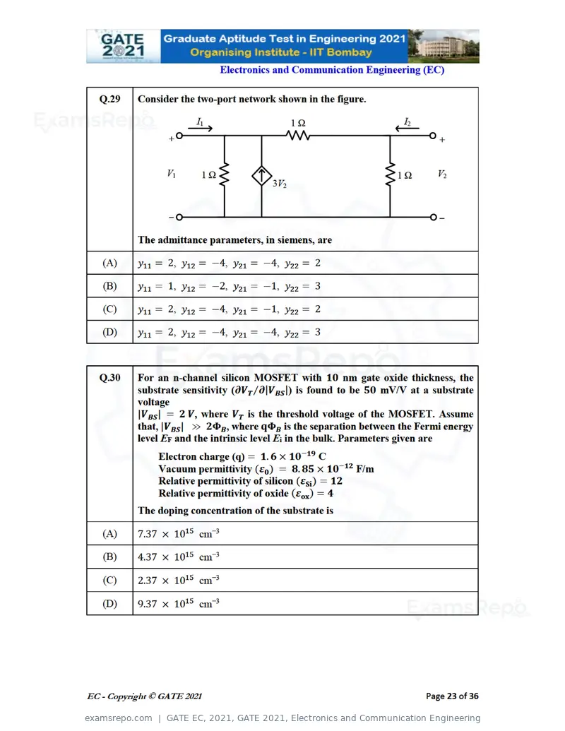 GATE EC 2021 question paper, GATE 2021, Electronics and Communication Engineering, page 23 of 39