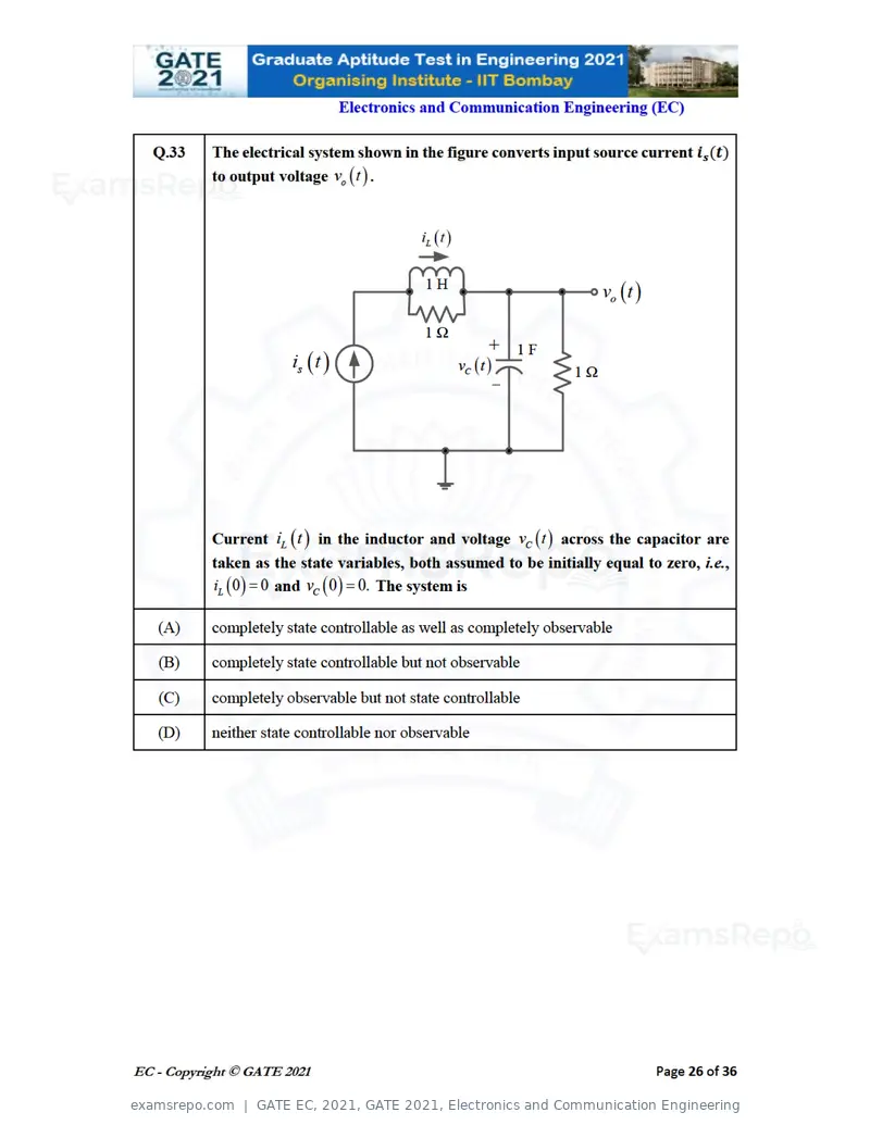GATE EC 2021 question paper, GATE 2021, Electronics and Communication Engineering, page 26 of 39