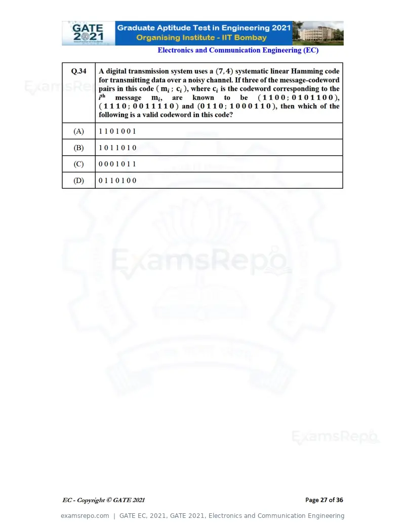 GATE EC 2021 question paper, GATE 2021, Electronics and Communication Engineering, page 27 of 39