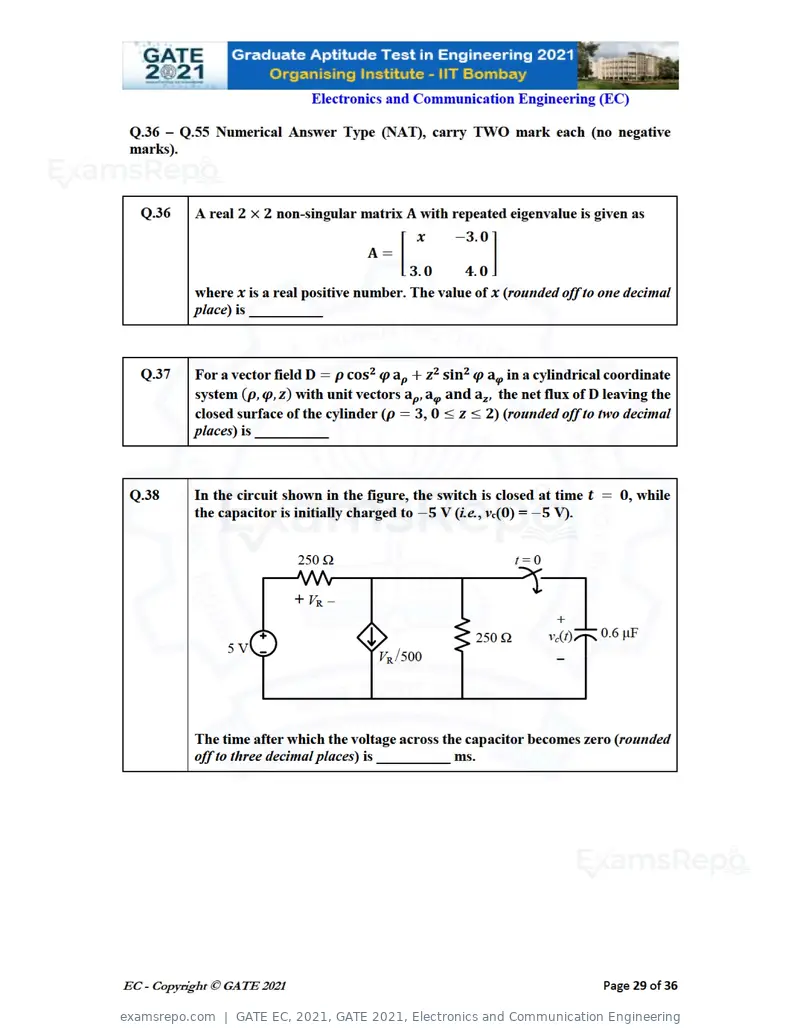 GATE EC 2021 question paper, GATE 2021, Electronics and Communication Engineering, page 29 of 39