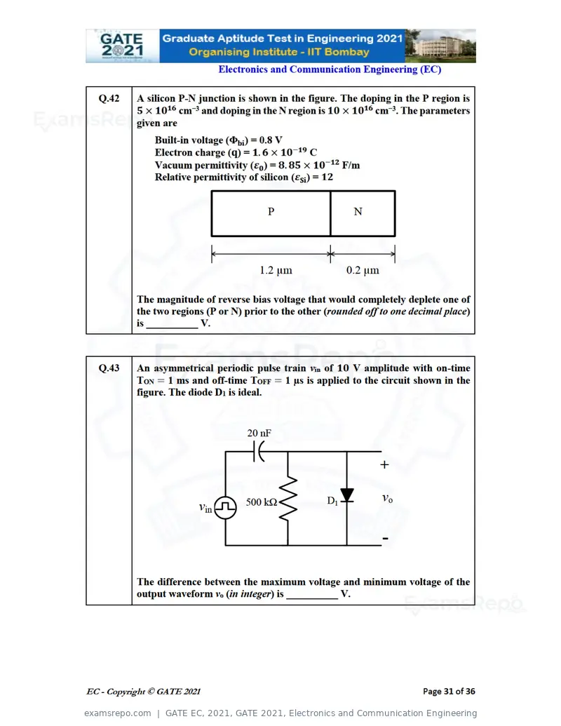 GATE EC 2021 question paper, GATE 2021, Electronics and Communication Engineering, page 31 of 39