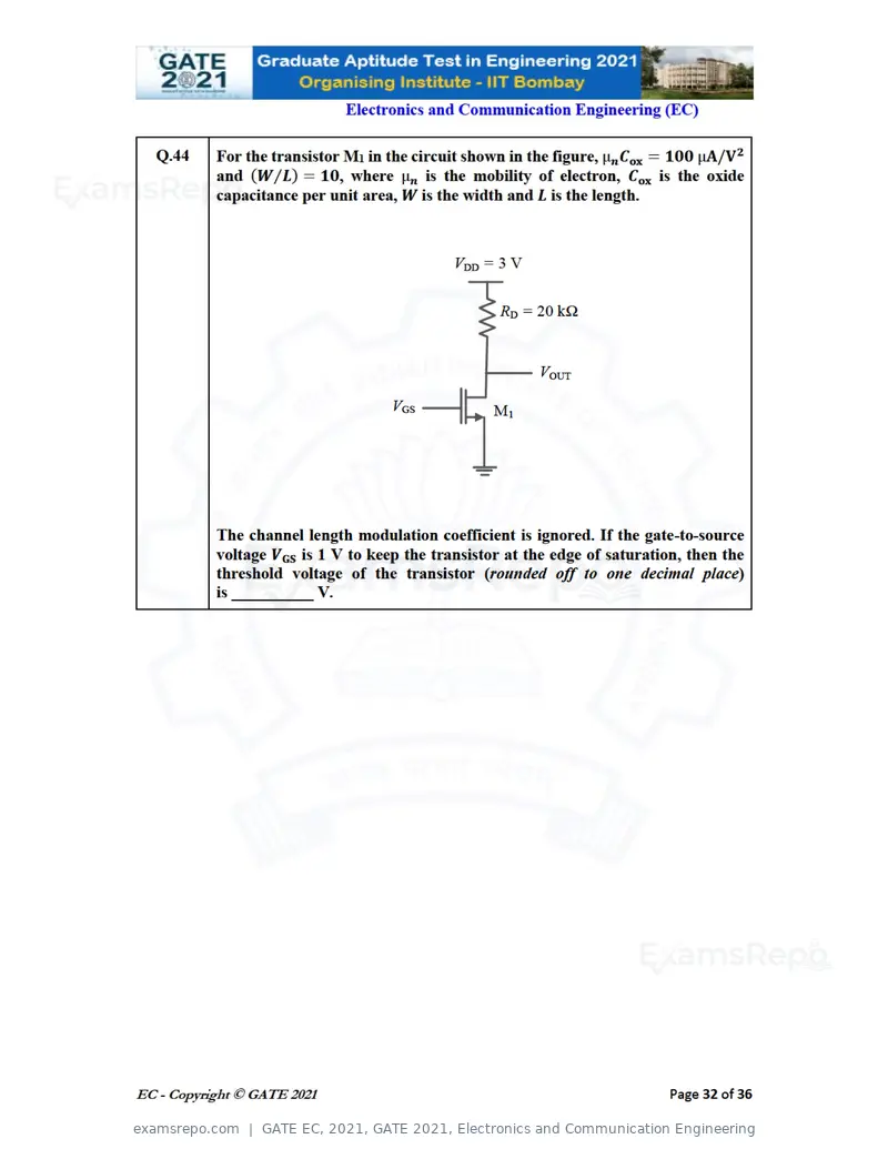 GATE EC 2021 question paper, GATE 2021, Electronics and Communication Engineering, page 32 of 39