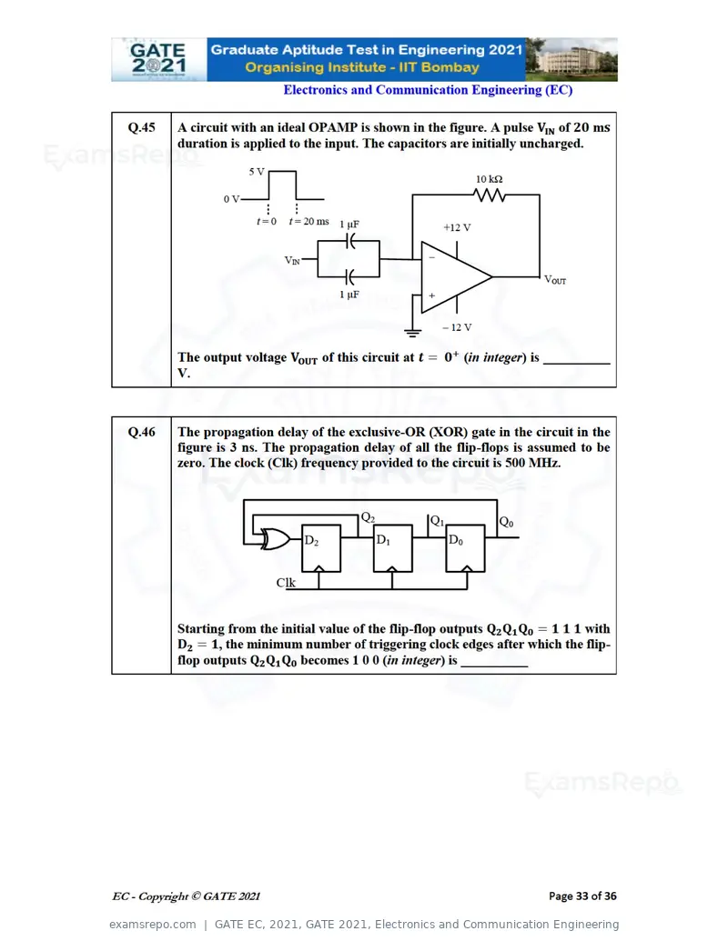 GATE EC 2021 question paper, GATE 2021, Electronics and Communication Engineering, page 33 of 39