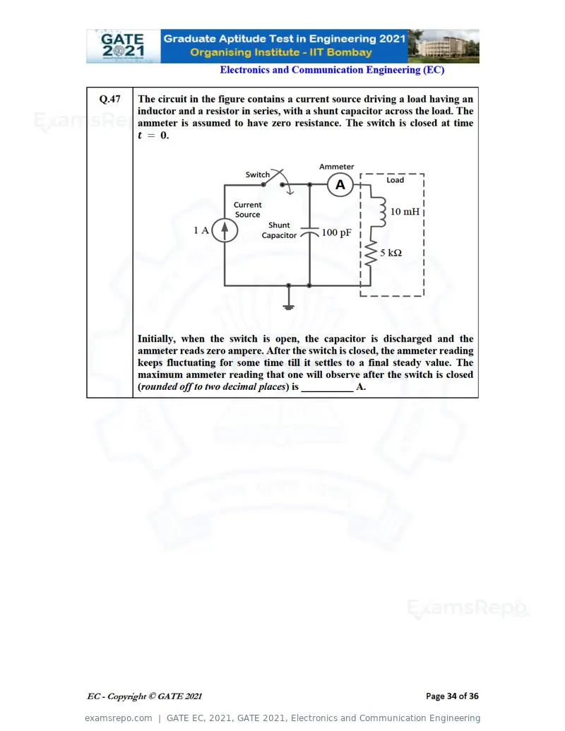 GATE EC 2021 question paper, GATE 2021, Electronics and Communication Engineering, page 34 of 39