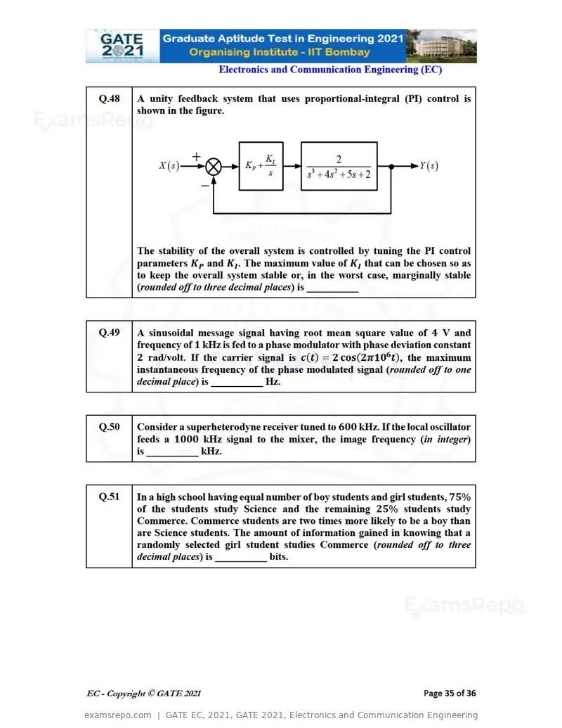 GATE EC 2021 question paper, GATE 2021, Electronics and Communication Engineering, page 35 of 39