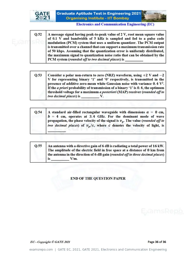GATE EC 2021 question paper, GATE 2021, Electronics and Communication Engineering, page 36 of 39