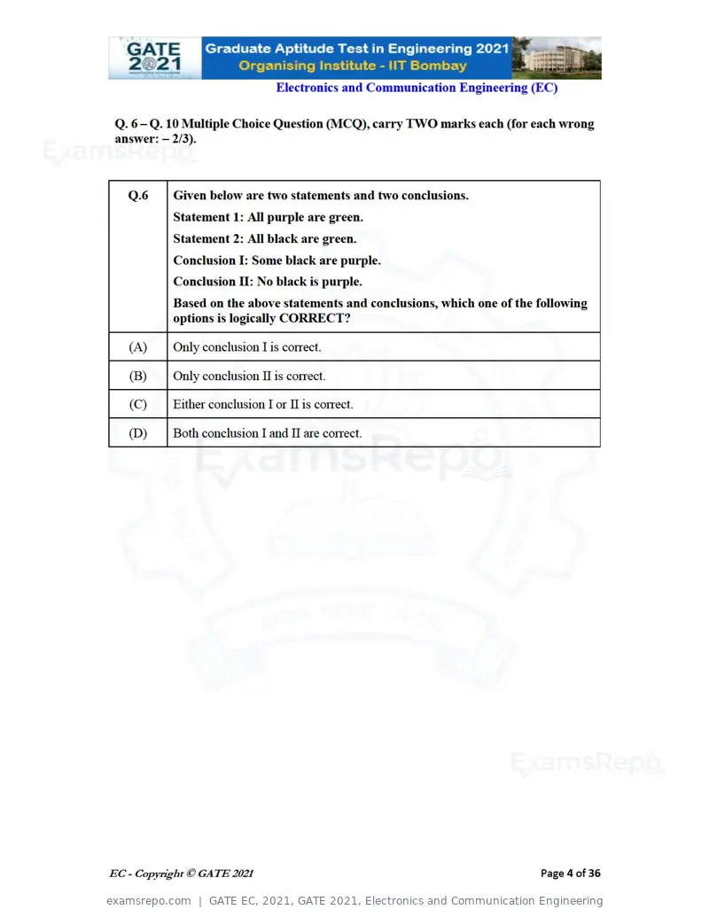 GATE EC 2021 question paper, GATE 2021, Electronics and Communication Engineering, page 4 of 39