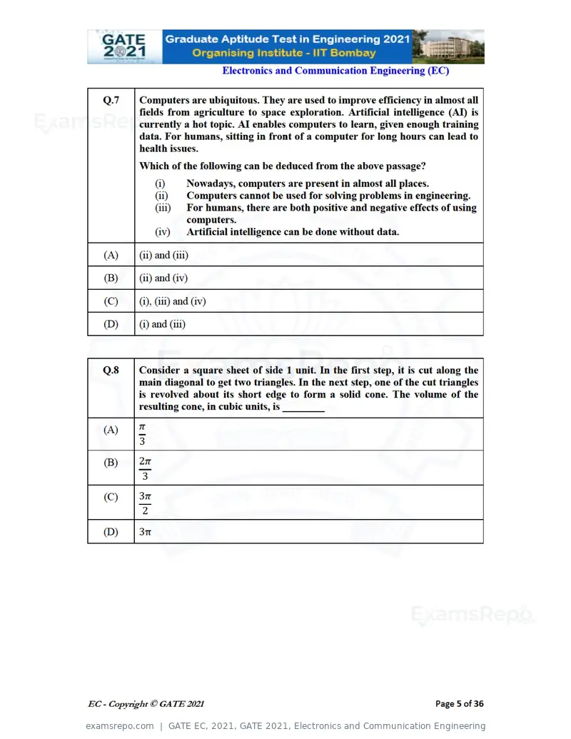 GATE EC 2021 question paper, GATE 2021, Electronics and Communication Engineering, page 5 of 39