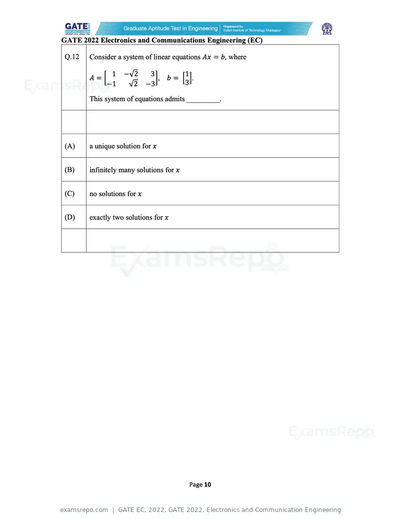 GATE EC 2022 question paper, GATE 2022, Electronics and Communication Engineering, page 10 of 54